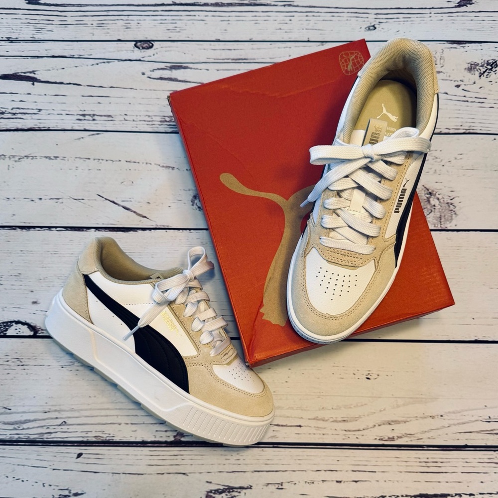 NWT Puma White Black Putty Karmen Rebelle SD Leather Sneakers Women’s 7 in Box